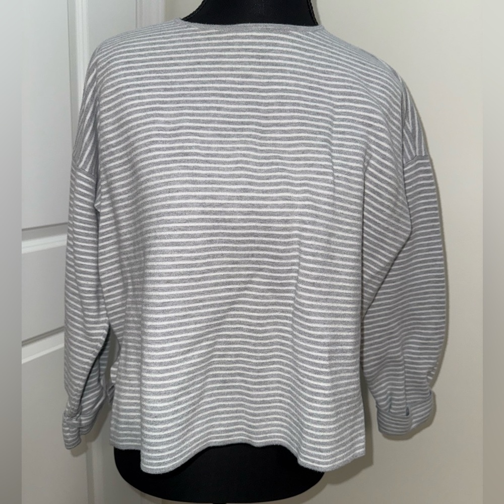 Eileen Fisher gray and white striped sweater